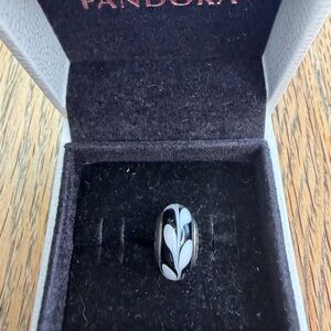 RETIRED Pandora Black and White Swirl Murano Glass Charm #790676
